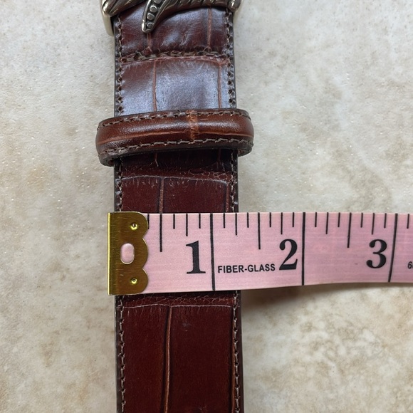 Brighton Belt Embossed Alligator Buckle Croc Leather Vintage Brown Silver Size M - Picture 7 of 12